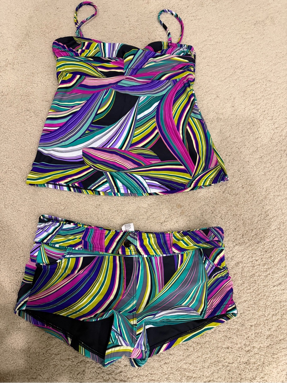 Multi-Color Swirl Tankini Top & Boyshorts